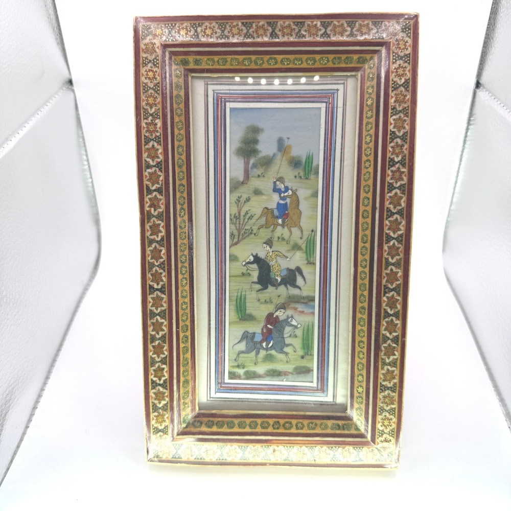 Persian Miniature Painting Art Unisex Small Horses Polo Mosaic 10" x‎ 6"